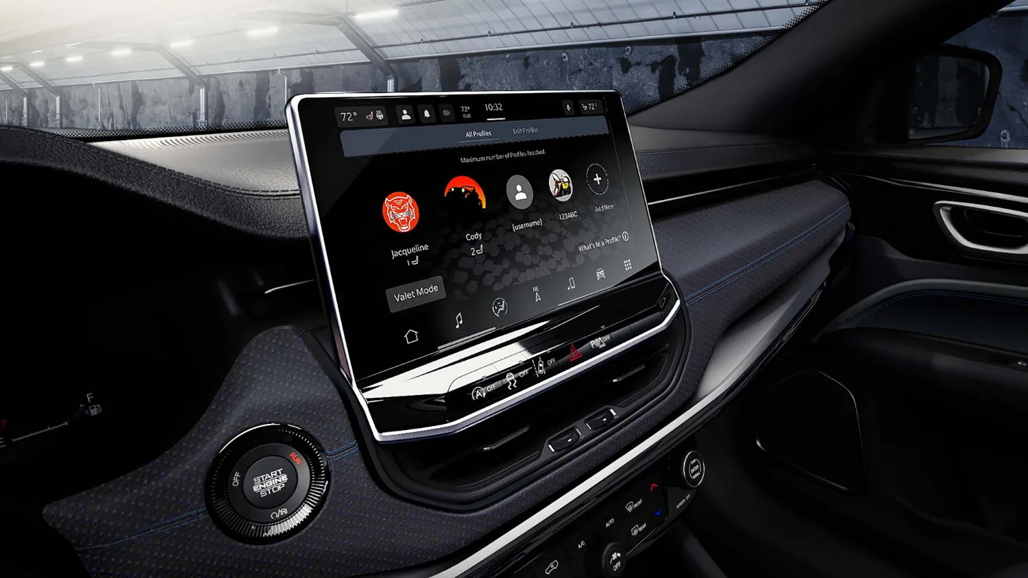Inside view of vehicle showing electronic pannel