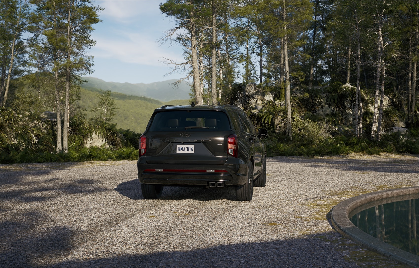 Hyundai Palisade parked in the woods