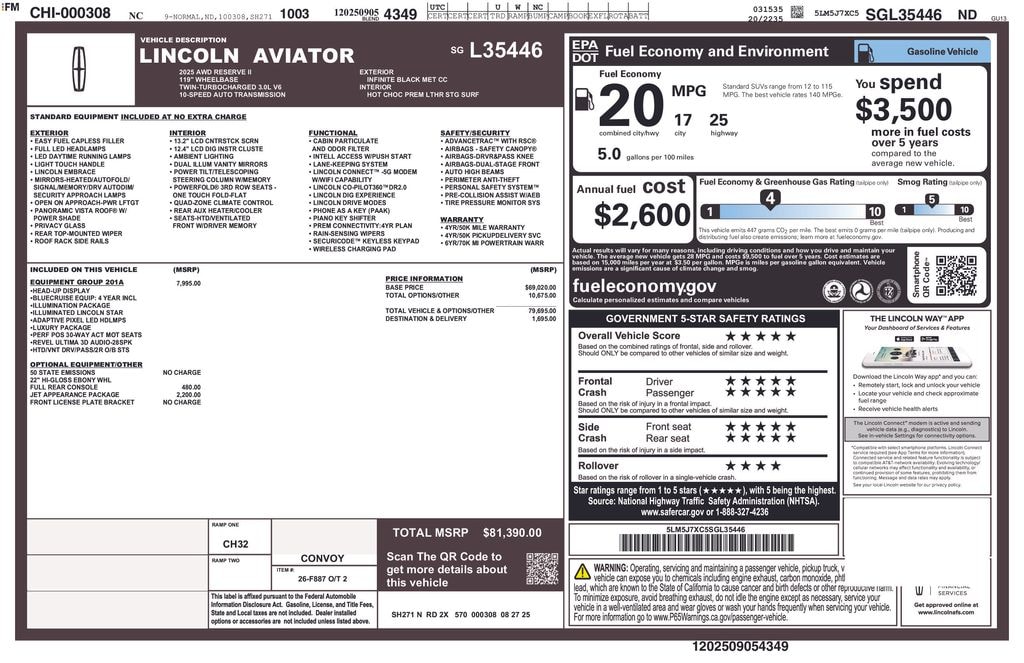 New 2025 Lincoln Aviator Reserve SUV
