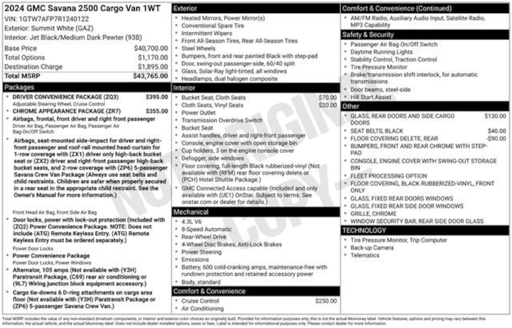 Used 2024 GMC Savana Cargo 2500 Work Van Van