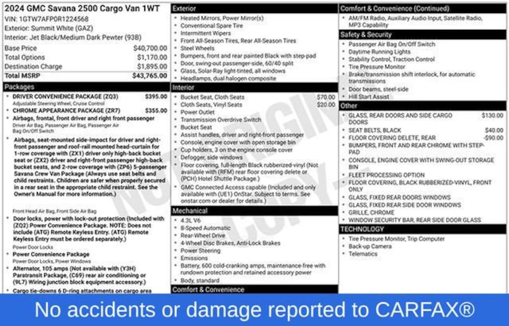 Used 2024 GMC Savana Cargo 2500 Work Van Van