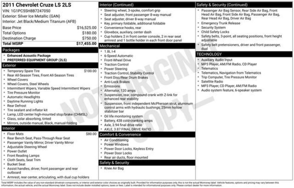 Used 2011 Chevrolet Cruze LS Car