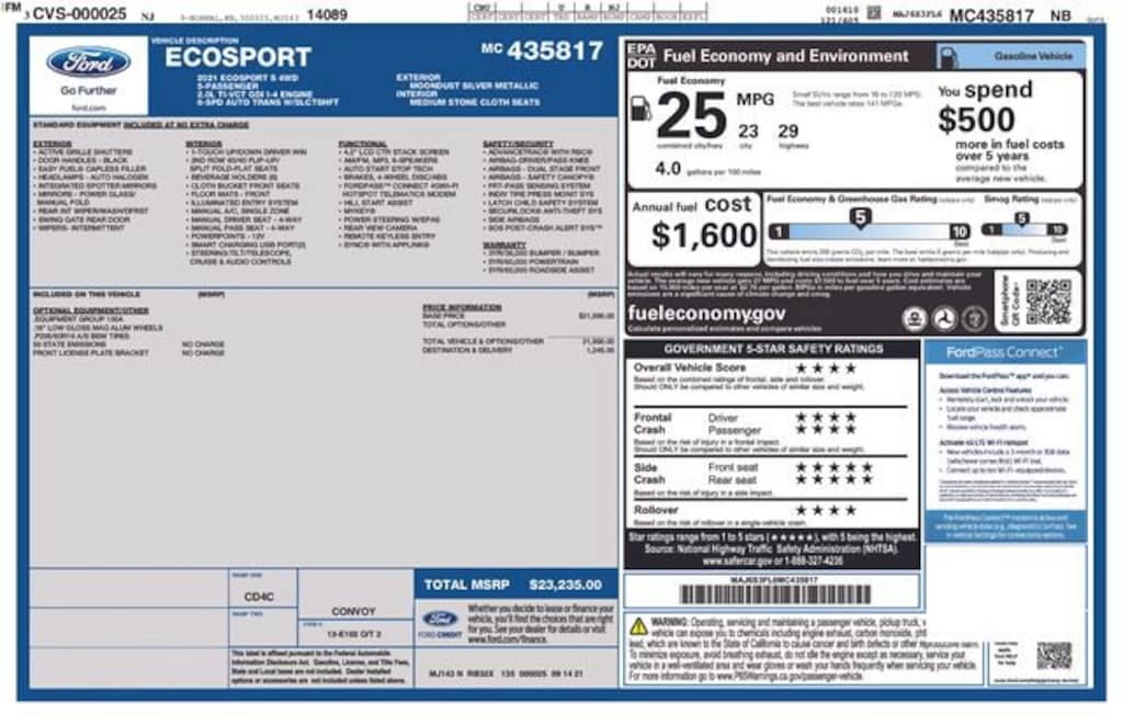 Used 2021 Ford EcoSport S SUV