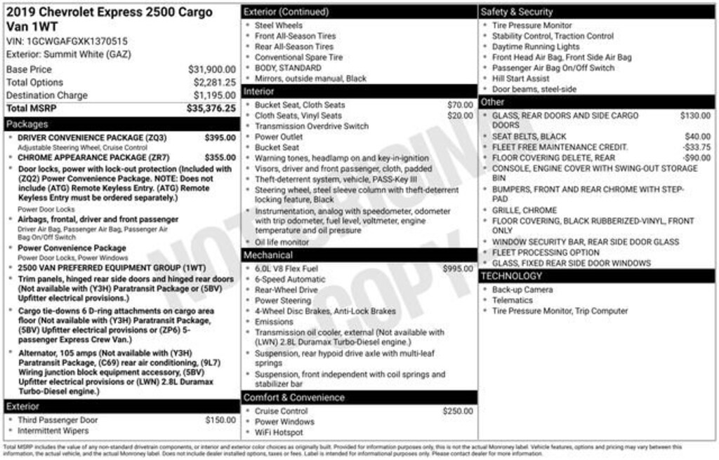 Used 2019 Chevrolet Express Cargo 2500 Work Van Van