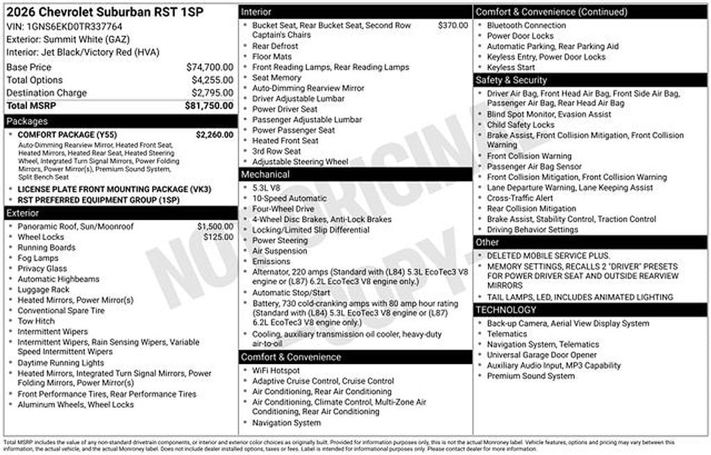 New 2026 Chevrolet Suburban RST SUV