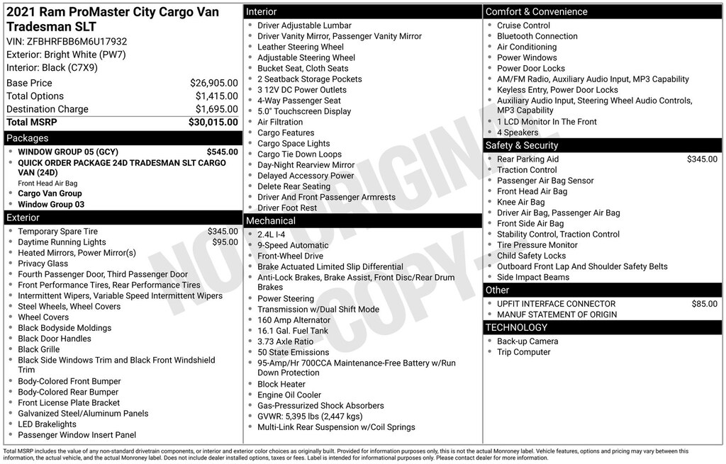 Used 2021 Ram Promaster City Tradesman SLT Cargo Van