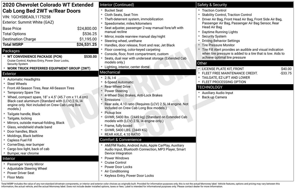 Used 2020 Chevrolet Colorado Work Truck Truck