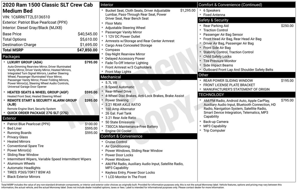 Used 2020 Ram 1500 Classic SLT Truck