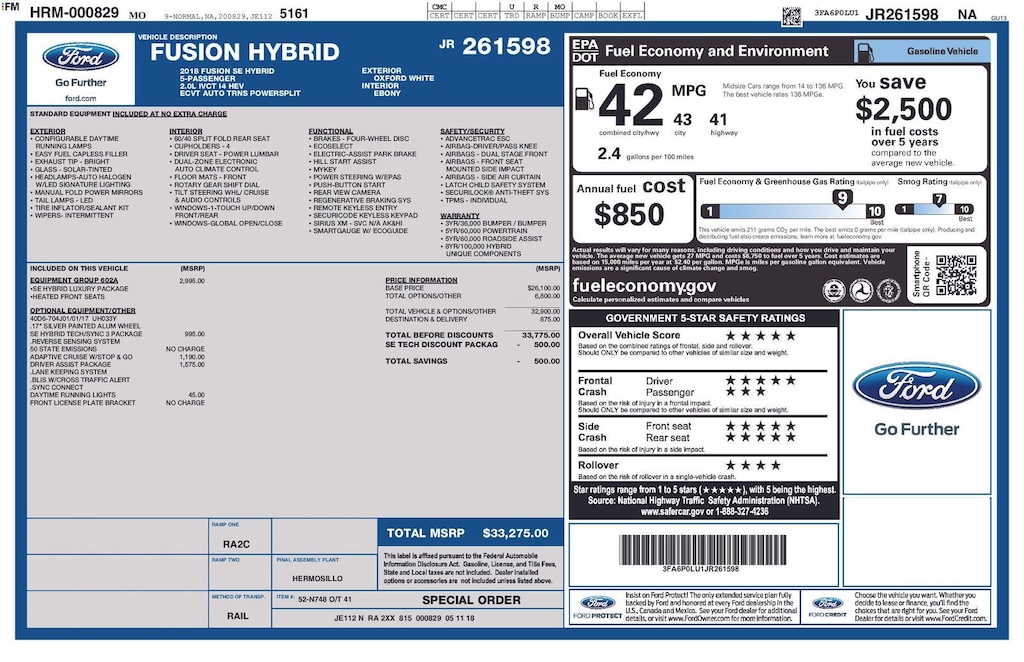 Used 2018 Ford Fusion Hybrid SE Sedan