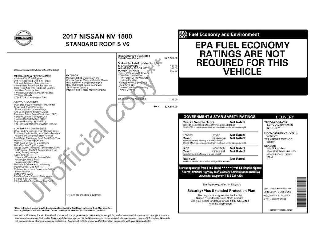 Used 2017 Nissan NV1500 S Cargo Van