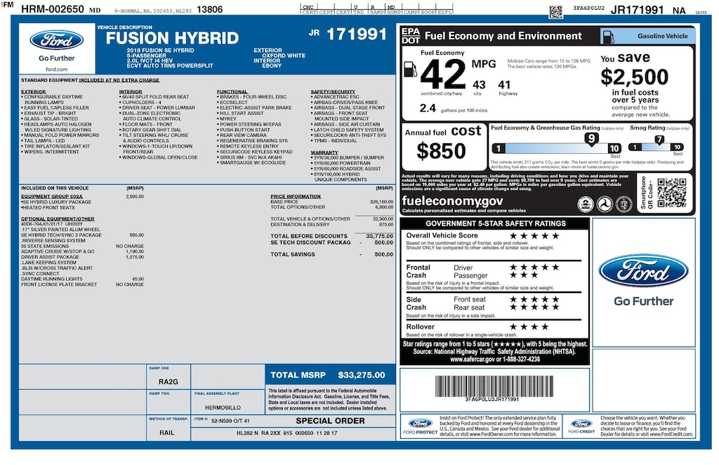 Used 2018 Ford Fusion Hybrid SE Sedan