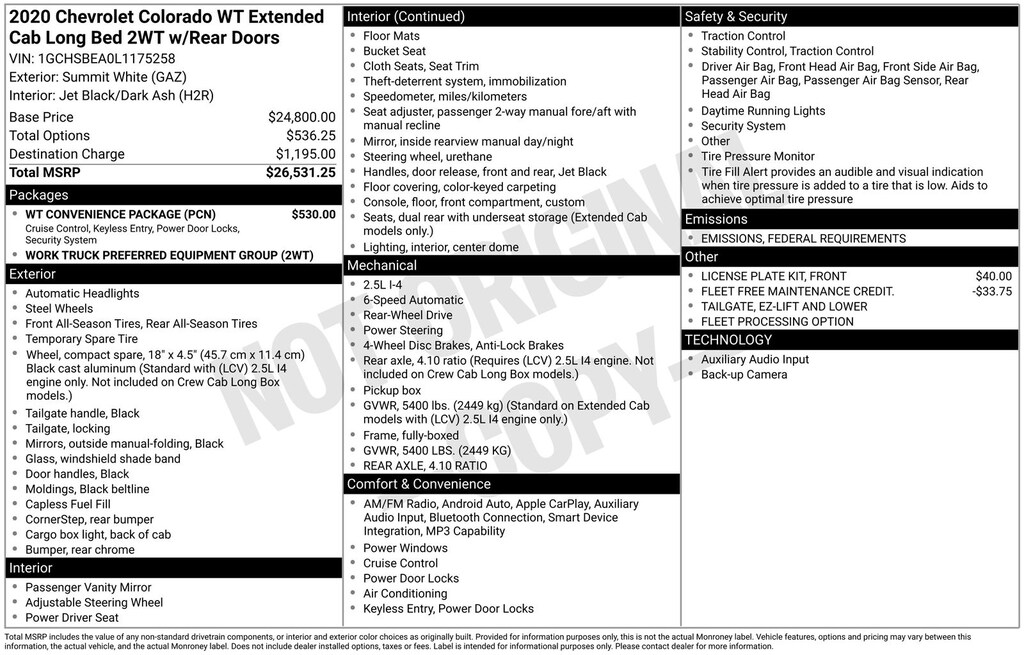 Used 2020 Chevrolet Colorado Work Truck Truck