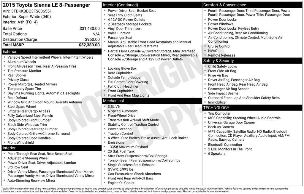 Used 2015 Toyota Sienna LE Minivan/Van