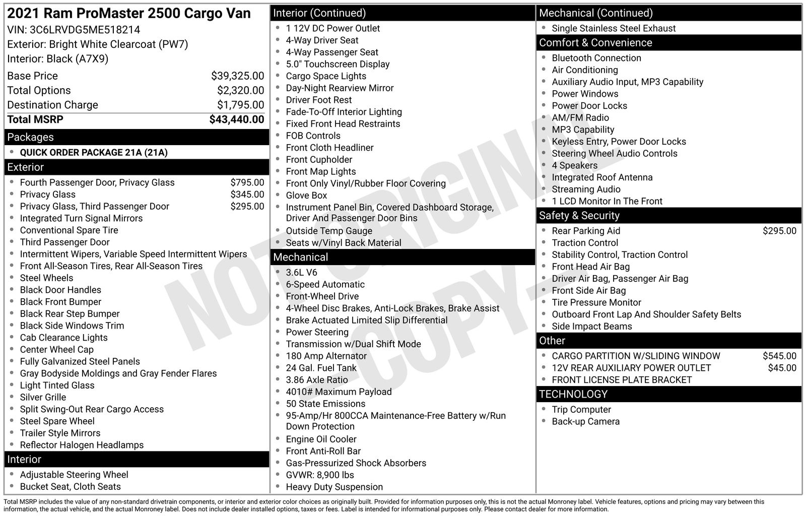 2021 RAM ProMaster 2500 159" WB High Roof's photo