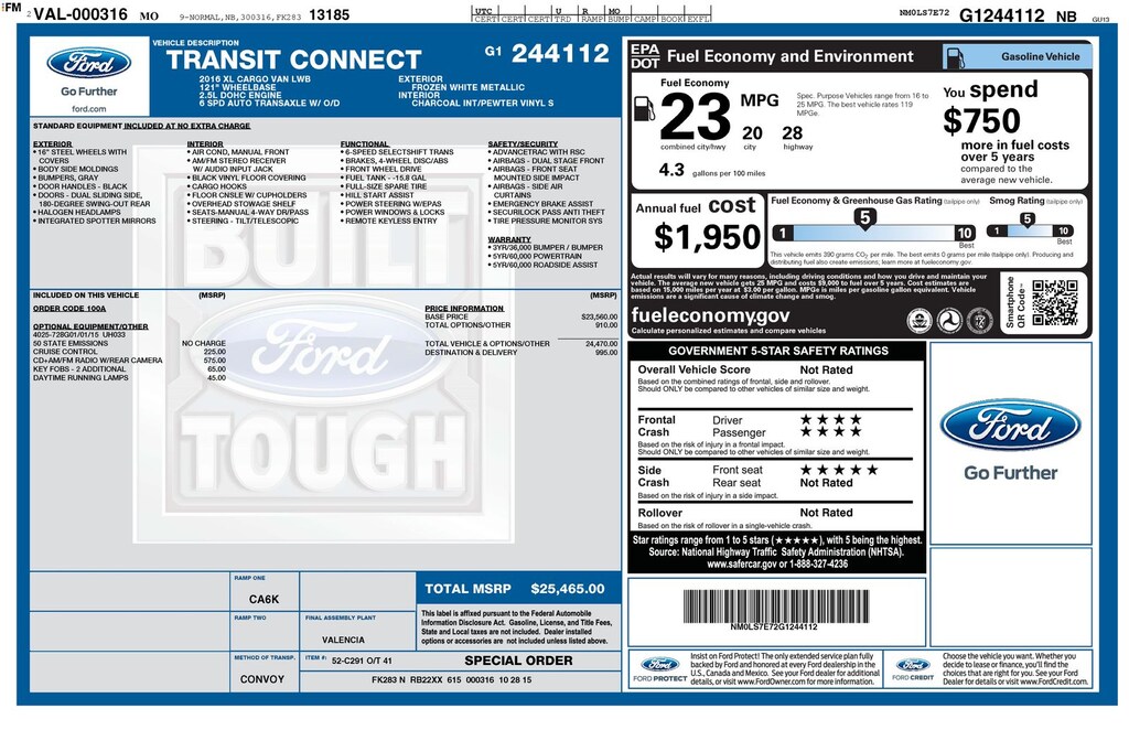 Used 2016 Ford Transit Connect XL Cargo Van