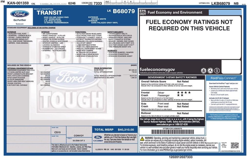 Used 2020 Ford Transit-250 Base Cargo Van