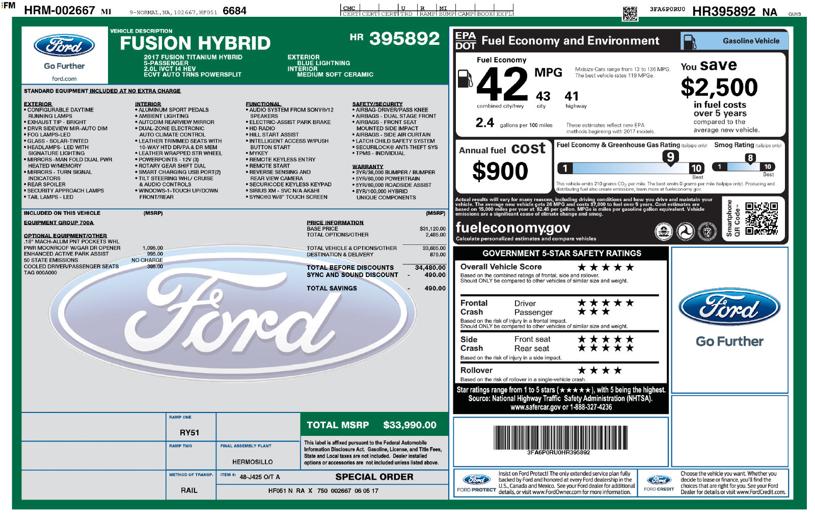 Used 2017 Ford Fusion Hybrid Titanium Sedan