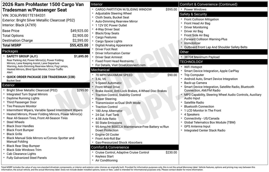 Used 2026 Ram Promaster 1500 Base Cargo Van