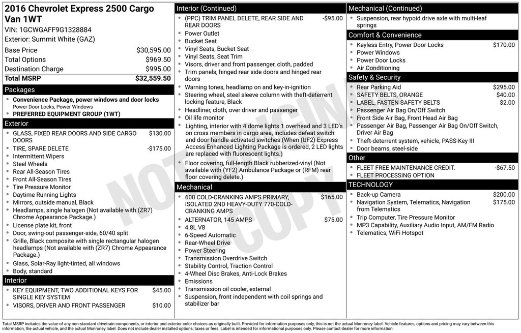 Used 2016 Chevrolet Express 2500 Work Van Cargo Van