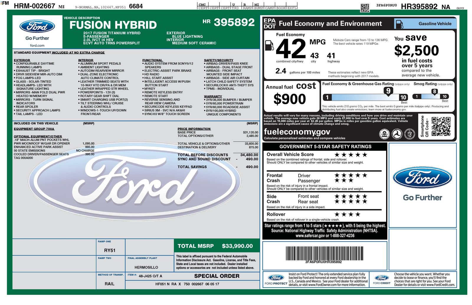 Used 2017 Ford Fusion Hybrid Titanium Sedan