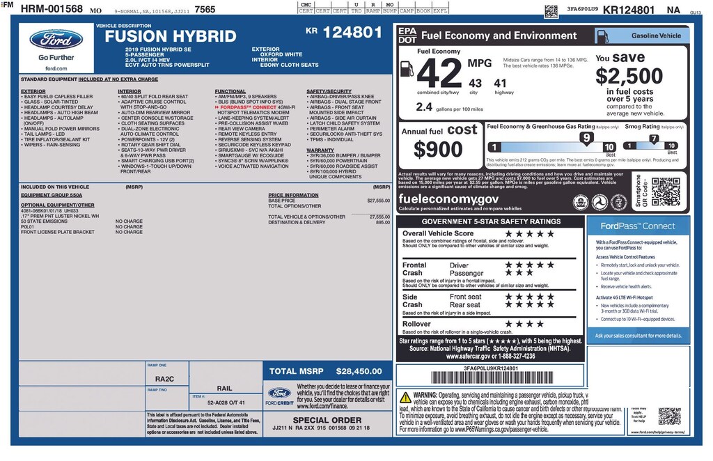 Used 2019 Ford Fusion Hybrid SE Sedan