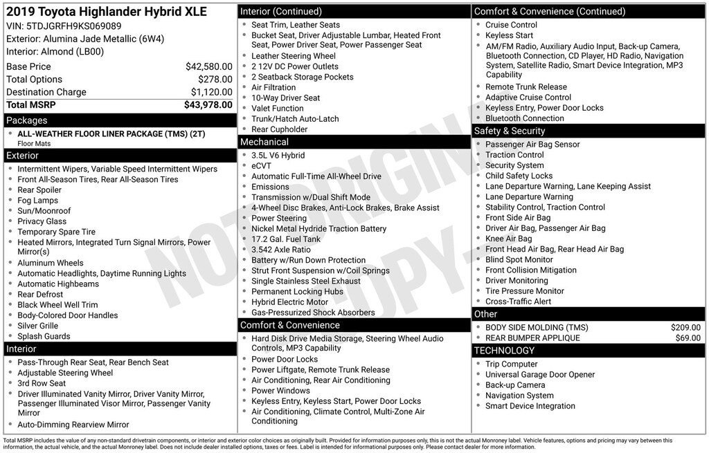 Used 2019 Toyota Highlander Hybrid XLE SUV