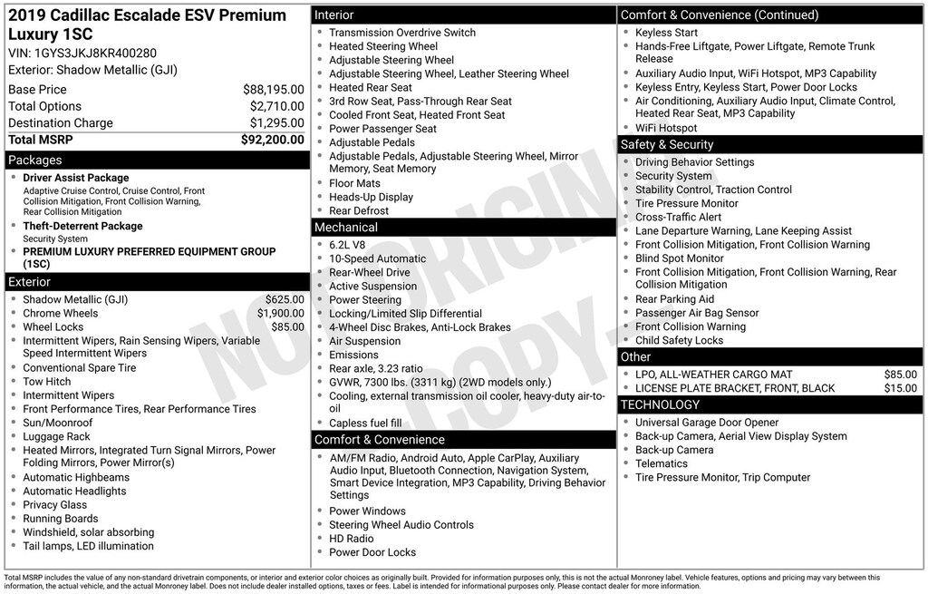 Used 2019 Cadillac Escalade ESV Premium SUV