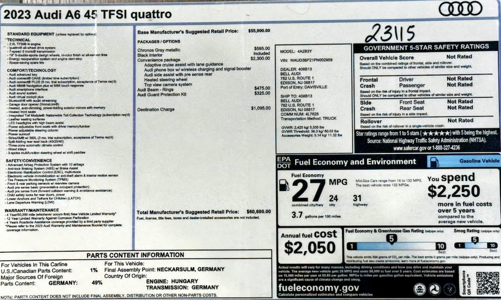 Certified 2023 Audi A6 45 Premium