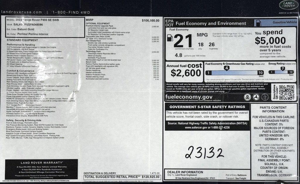 Certified 2023 Land Rover Range Rover P400 SE