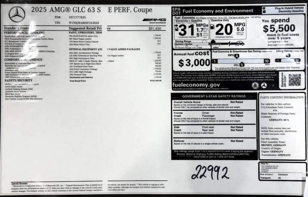 Certified 2025 Mercedes-Benz GLC GLC 63 AMG® S E Performance Coupe SUV