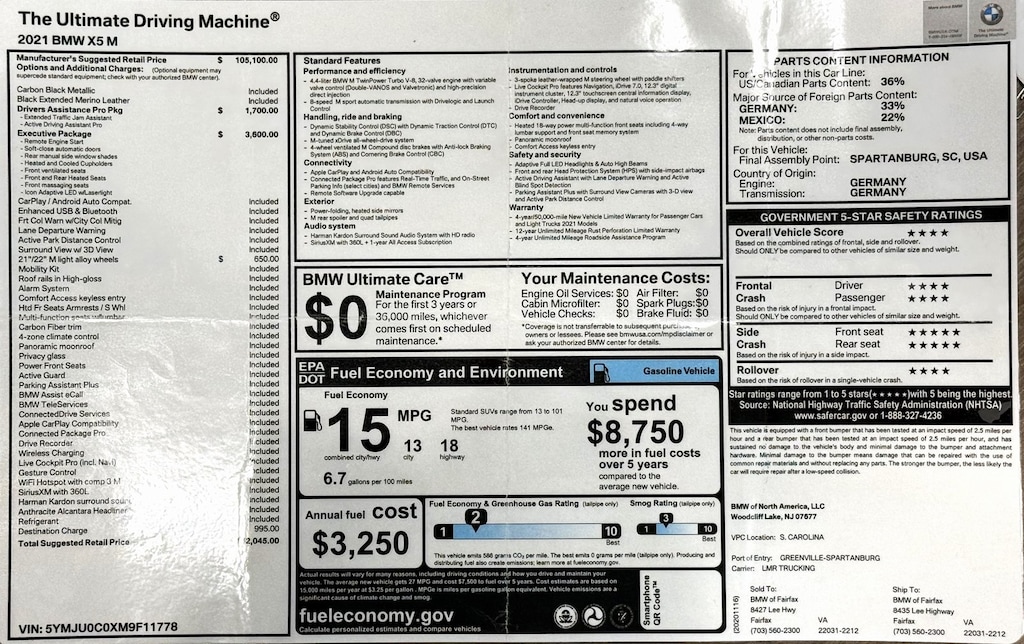 Certified 2021 BMW X5 M Base