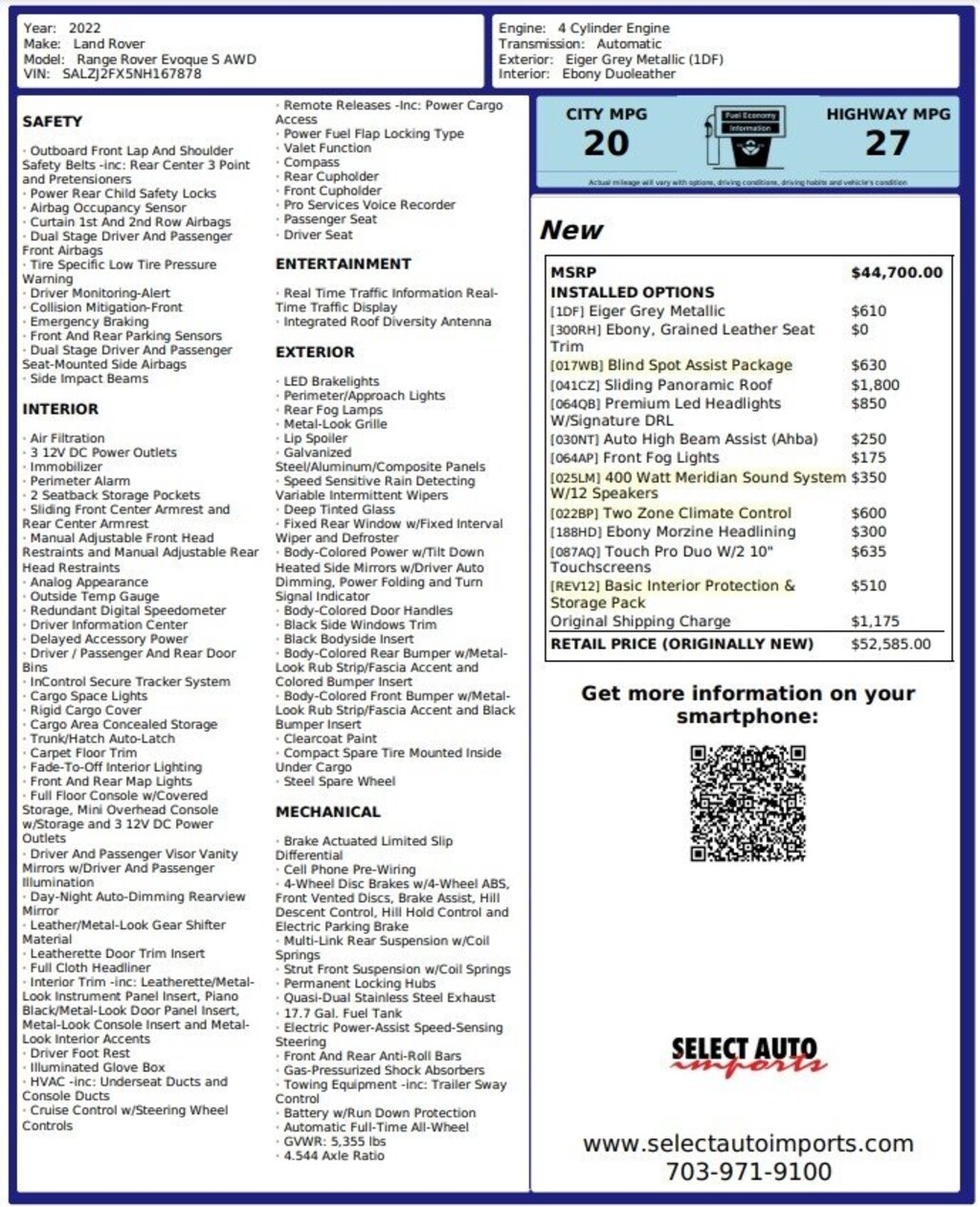 Used 2022 Land Rover Range Rover Evoque For Sale at Select Auto Imports