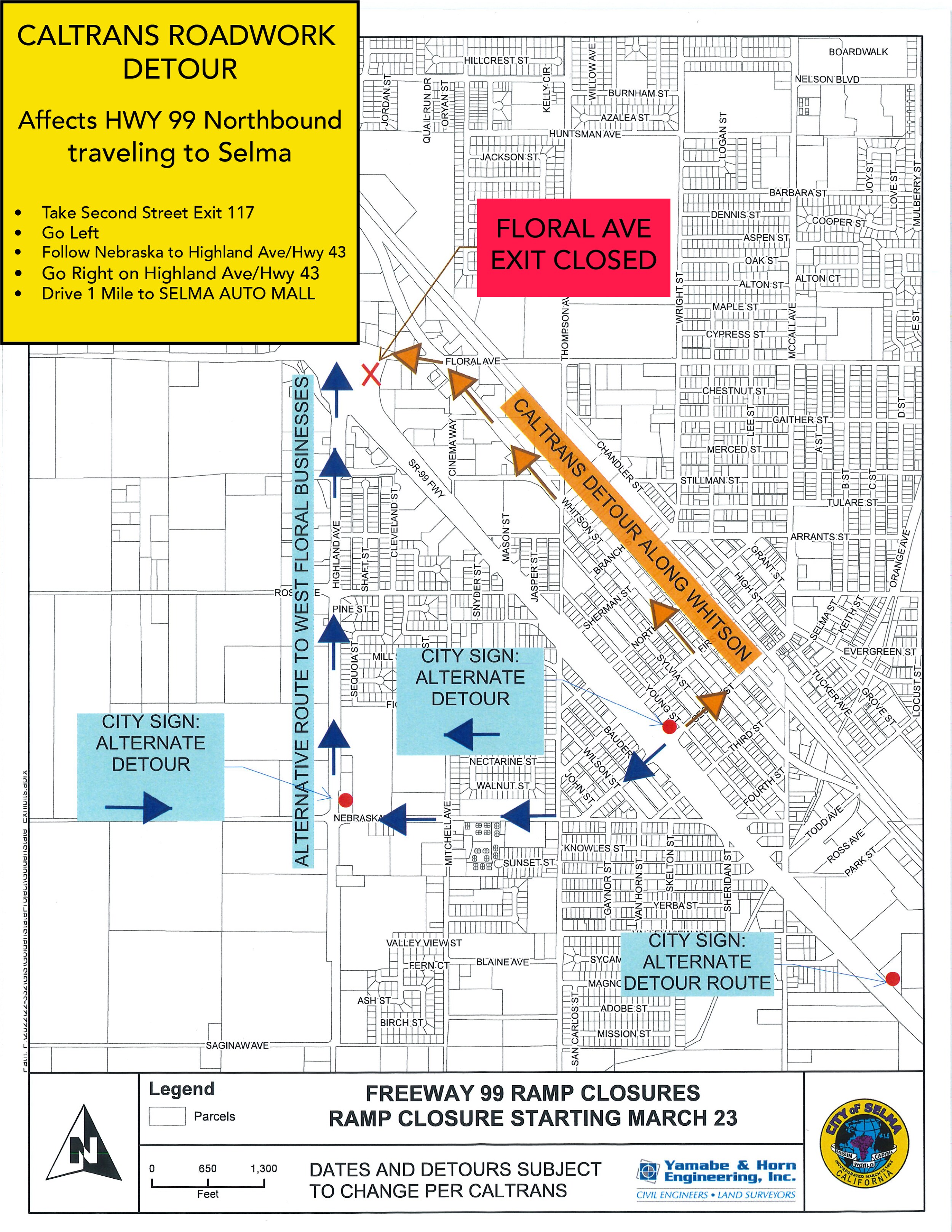 CalTrans Roadwork Detour  Selma Nissan