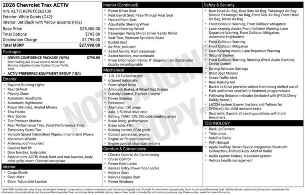 New 2026 Chevrolet Trax Activ SUV