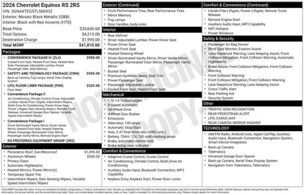 New 2026 Chevrolet Equinox RS SUV