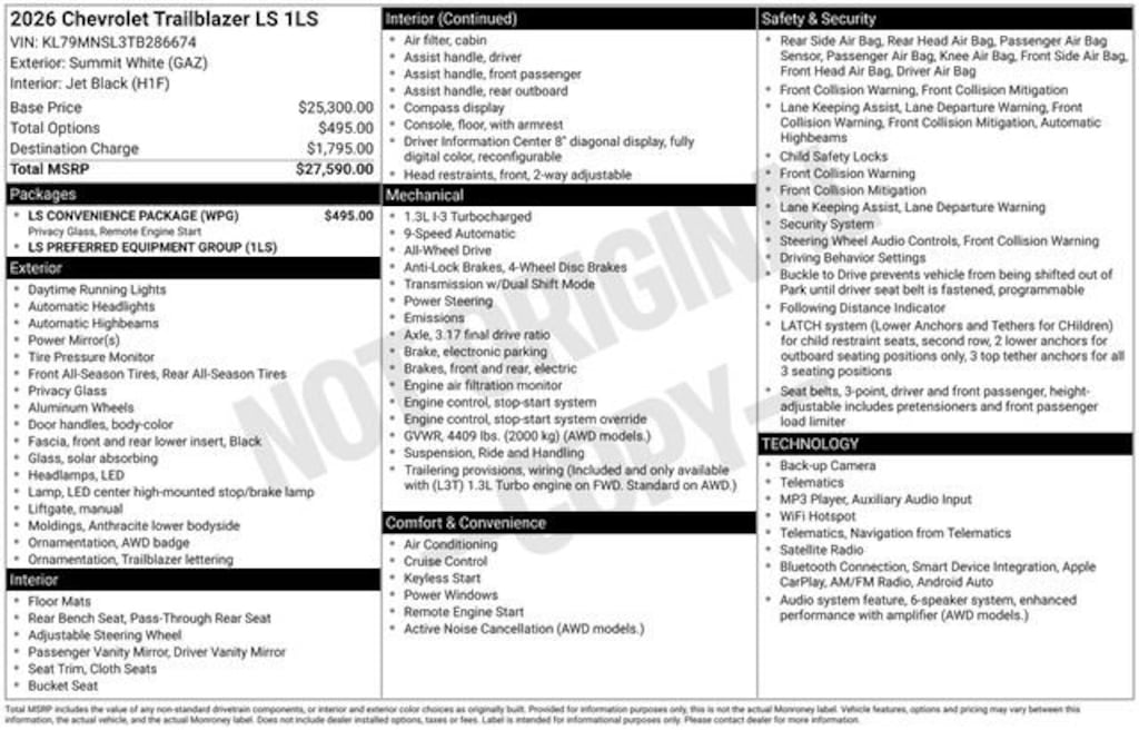 New 2026 Chevrolet Trailblazer LS SUV