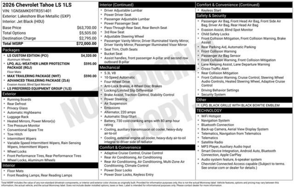 New 2026 Chevrolet Tahoe LS SUV