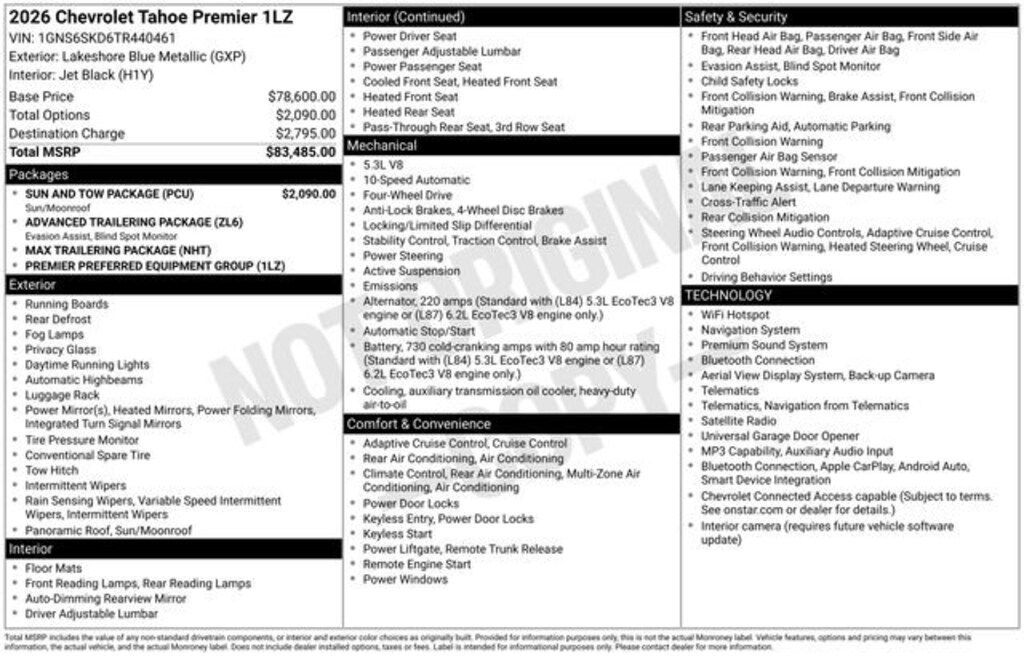 New 2026 Chevrolet Tahoe Premier SUV