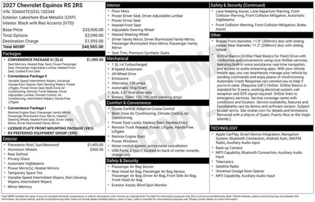 New 2027 Chevrolet Equinox RS SUV
