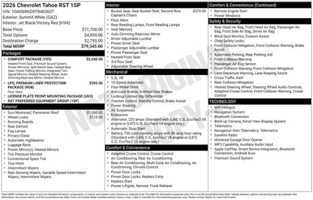 New 2026 Chevrolet Tahoe RST SUV