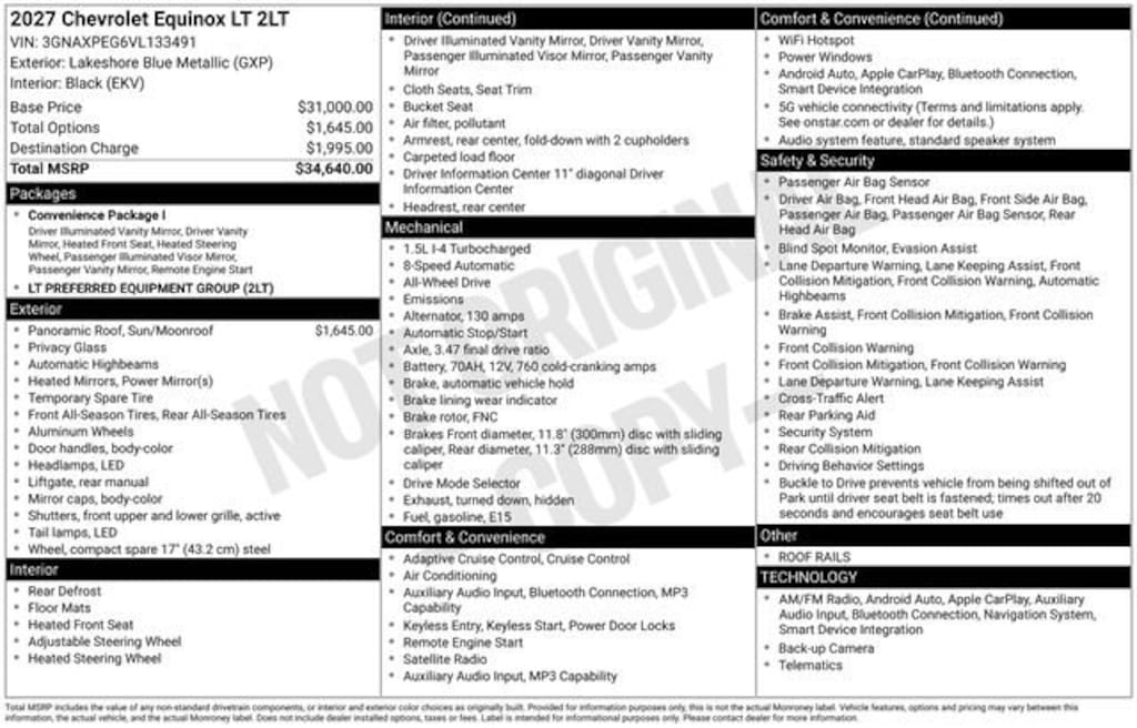 New 2027 Chevrolet Equinox LT SUV