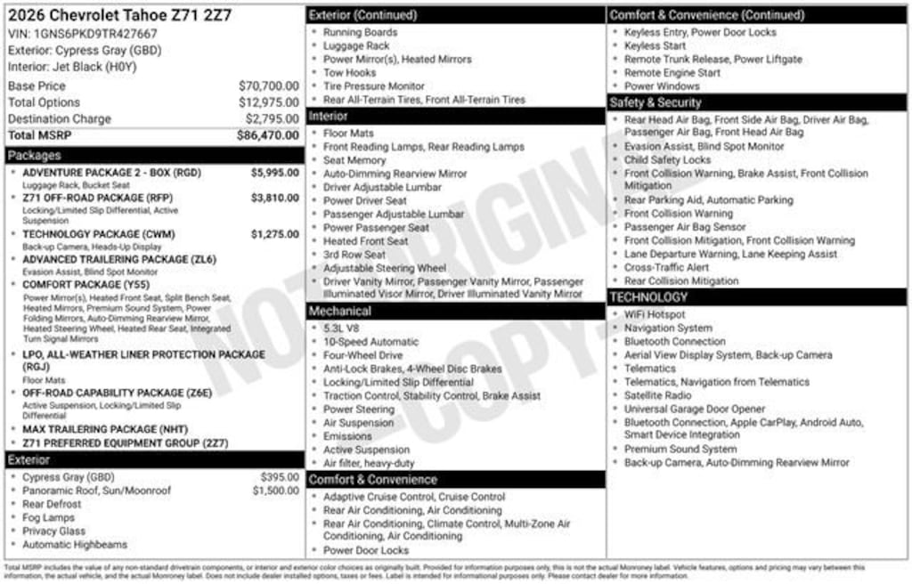 New 2026 Chevrolet Tahoe Z71 SUV