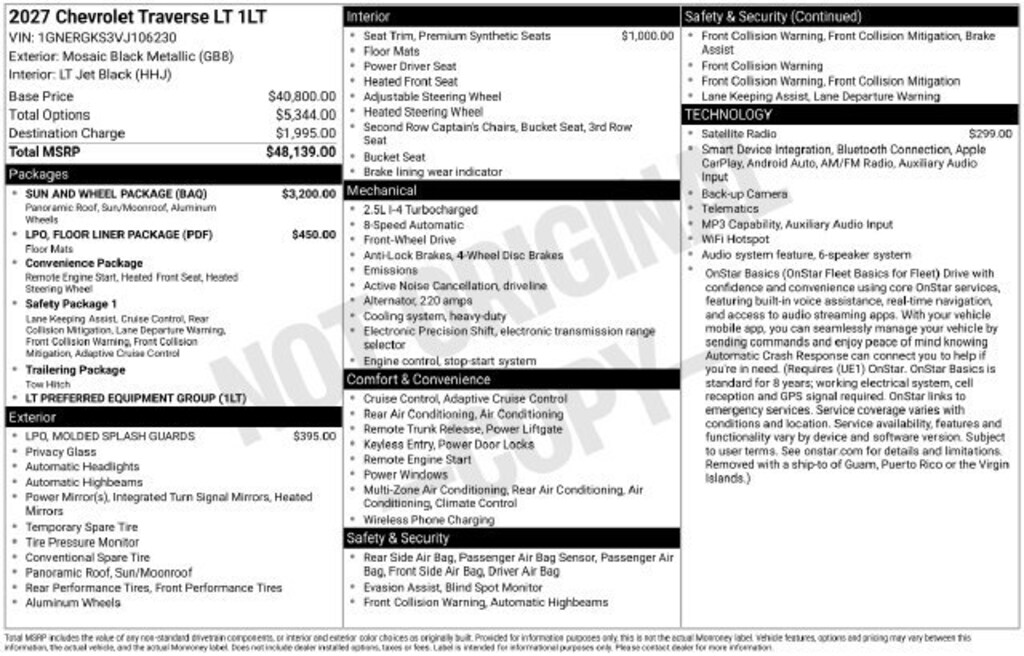New 2027 Chevrolet Traverse LT SUV