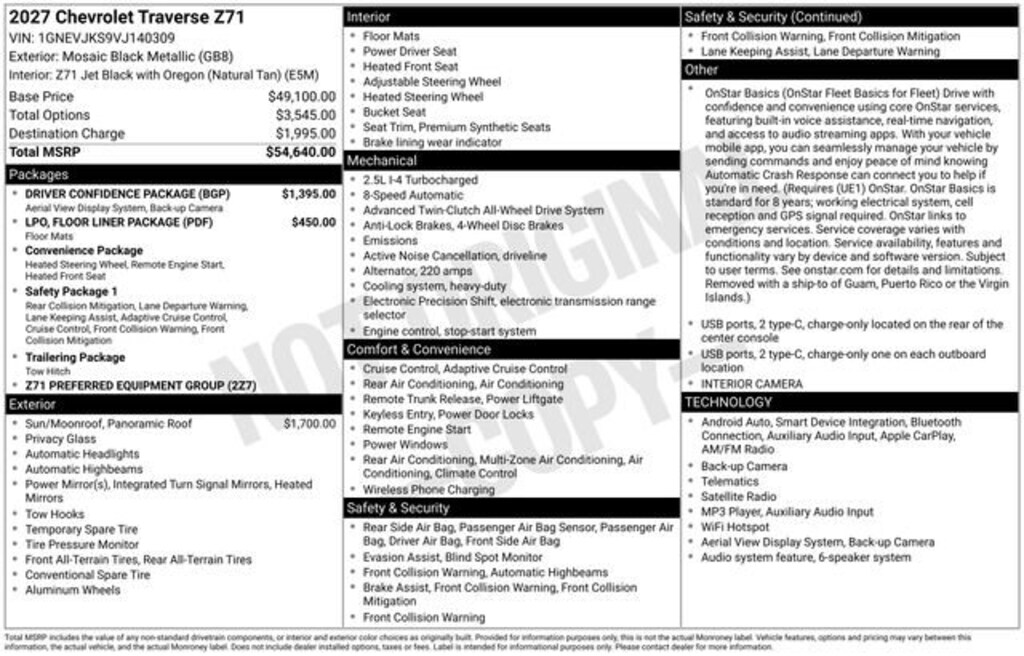 New 2027 Chevrolet Traverse Z71 SUV