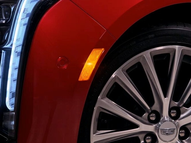  2026 Cadillac CT5 showcasing 20 inch alloy wheels and vertical LED lighting