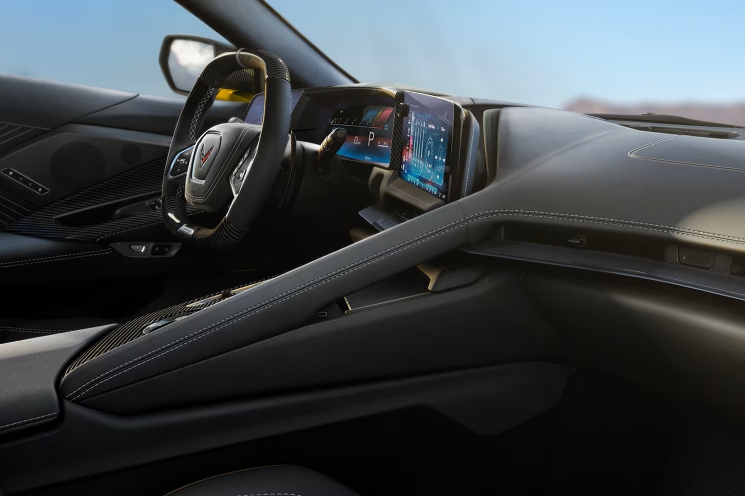 2026 Chevrolet Corvette ZR1 with Jet Black Ultimate Suede with standard Sky Cool Gray stitching