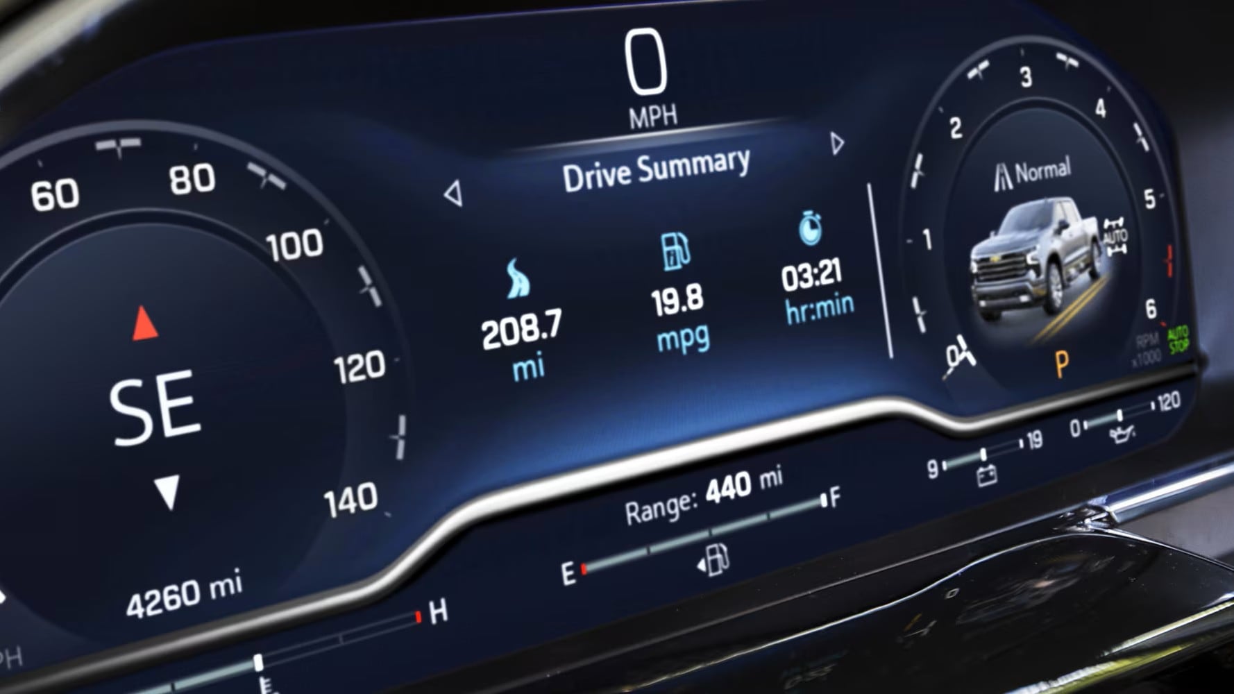 Digital driver display showing customizable vehicle data
