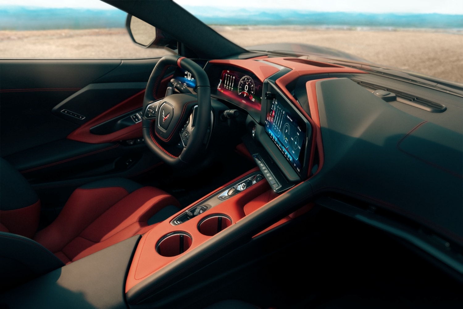Interior view of driver cockpit of the 2026 Chevrolet Corvette Stingray