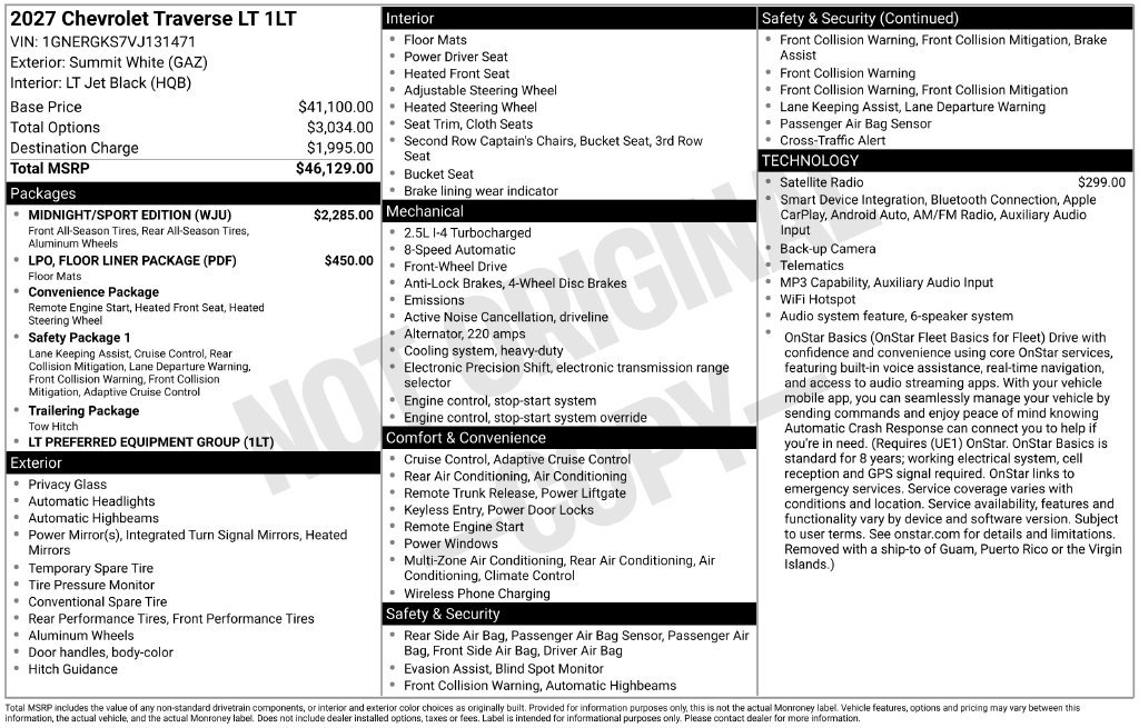 2027 Chevrolet Traverse LT - Photo 10