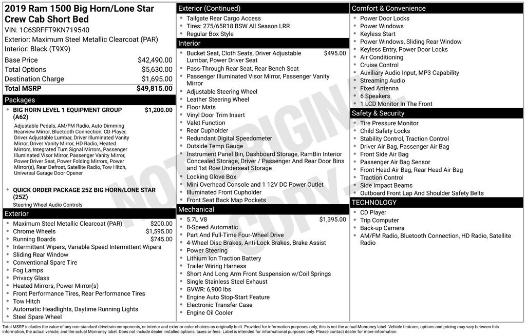 Used 2019 Ram 1500 Big Horn/Lone Star Truck Crew Cab